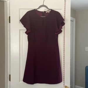 A-line Dress with Flutter Sleeves - Loft - Size 6 - Eggplant